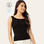 Women Blue & Black Pack Of 2 Solid Cotton Camisoles