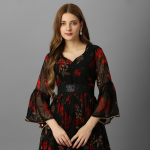 Floral Printed Bell Sleeves Maxi Dress