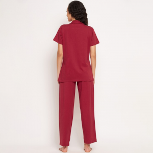 Women Maroon Printed Night suit